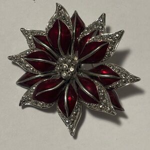 Elegant Red and Silver Floral Brooch